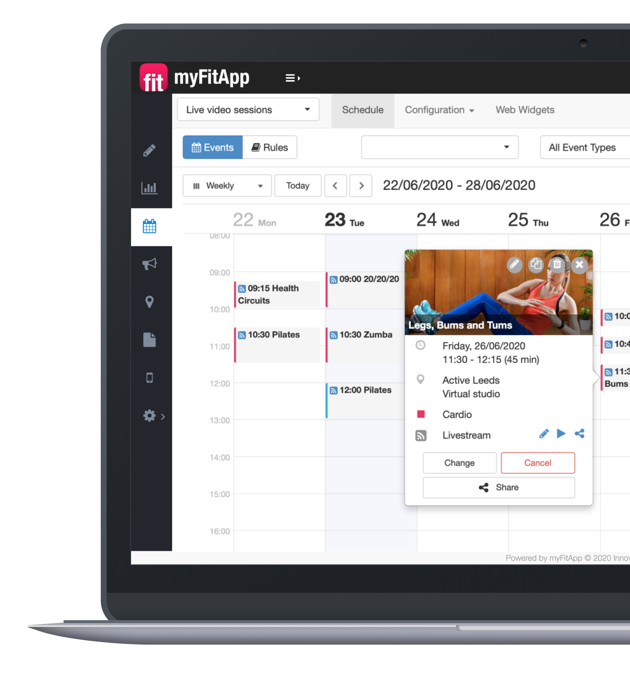 myFitApp@home Live Streaming management with automatic stream creation