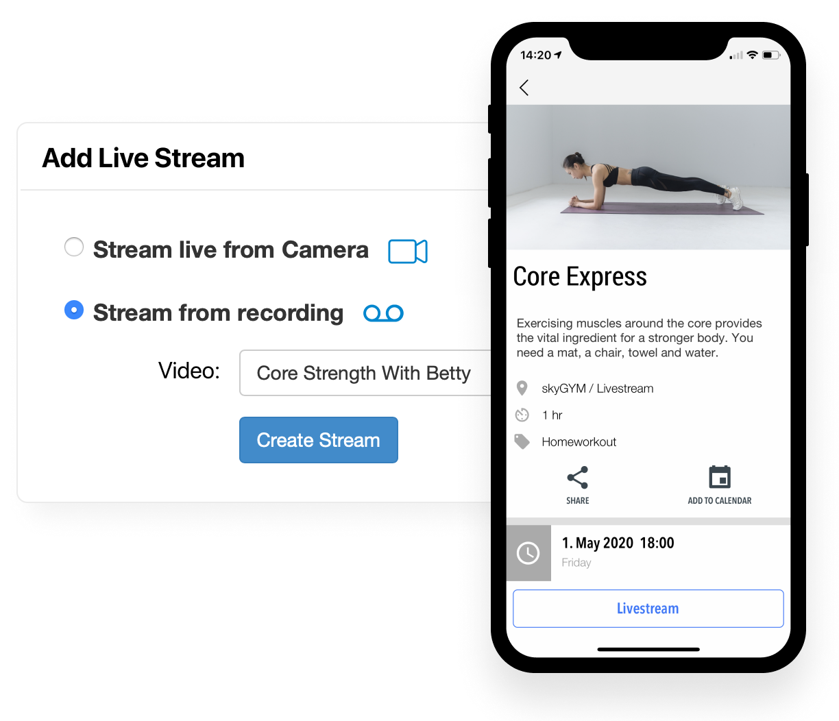 myFitApp@home live stream a previously recorded video