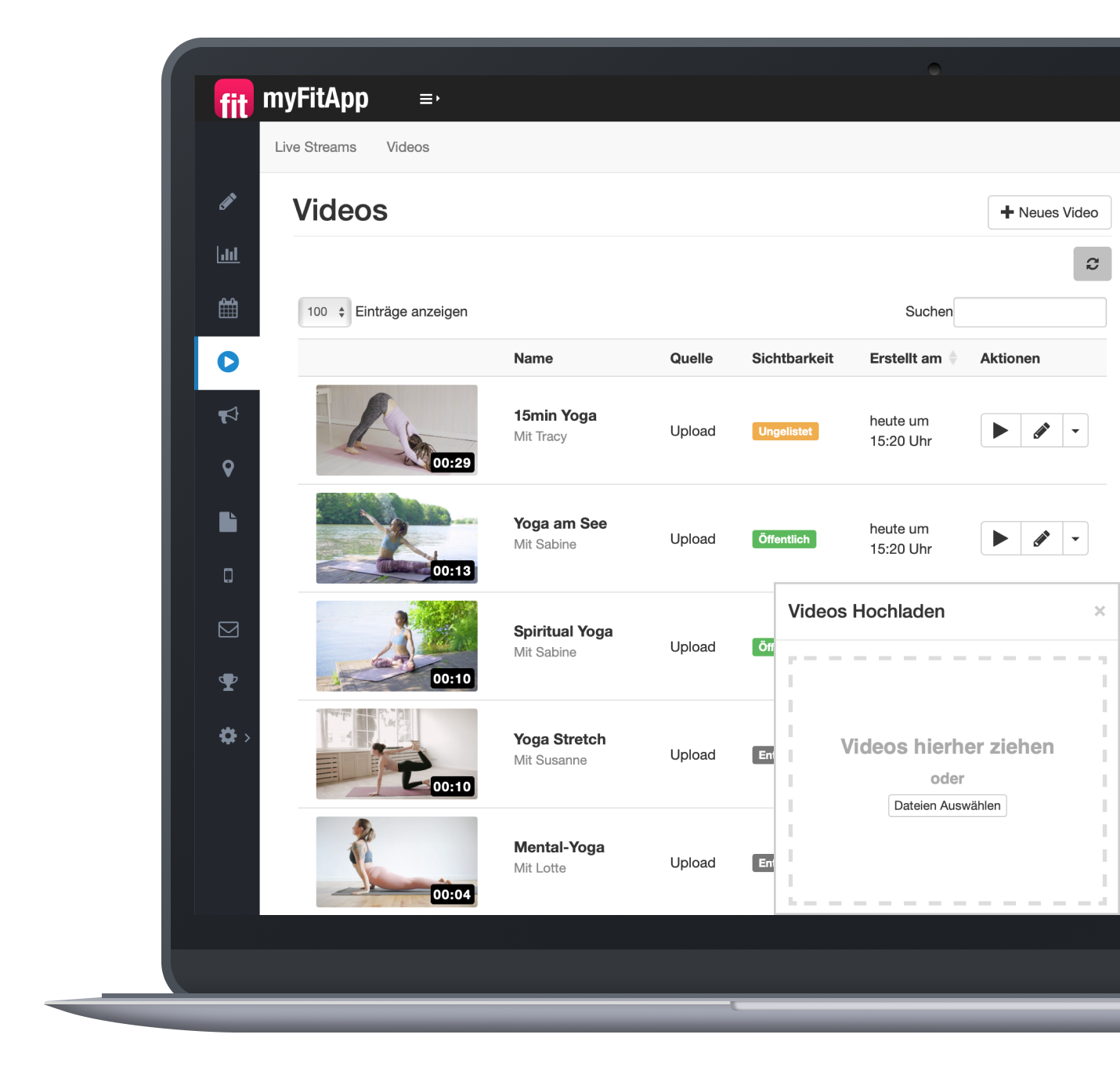 myFitApp@home Lade Deine eigenen Videos hoch und kategorisiere sie