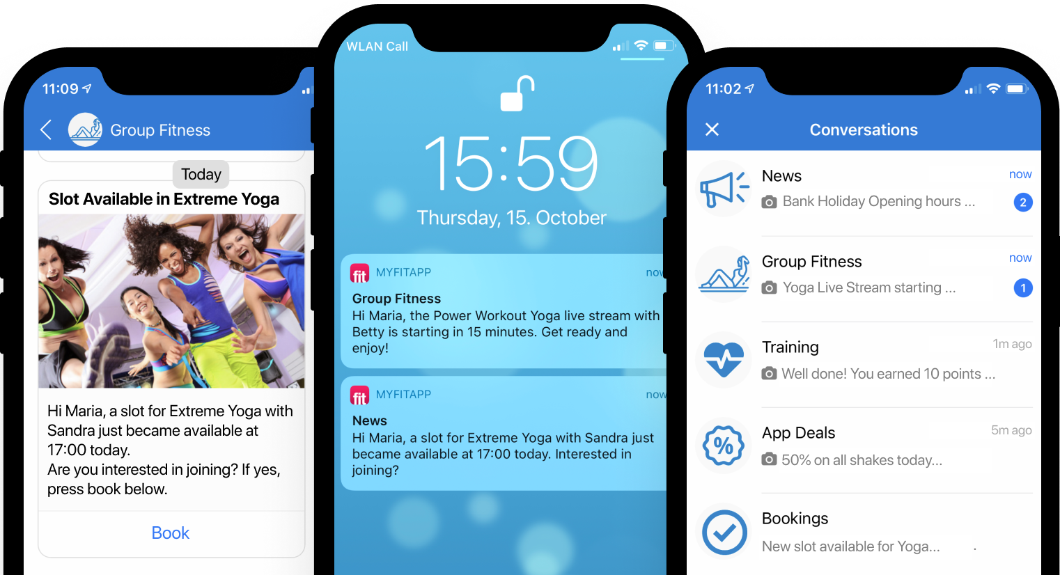 myFitApp Branded app messaging with push notifications