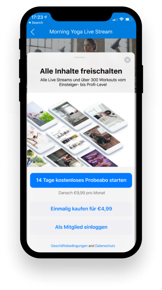 myFitApp@home monetarisierung mit in-app purchase DE