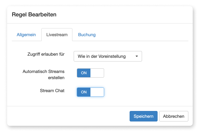 Automatische Streamerstellung Event Kalender Regel bearbeiten