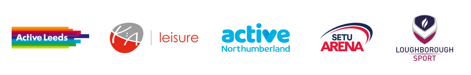 Our customer logos - Active Leeds, KA Leisure, Active Northumberland, SETU Arena, Loughborough Sport