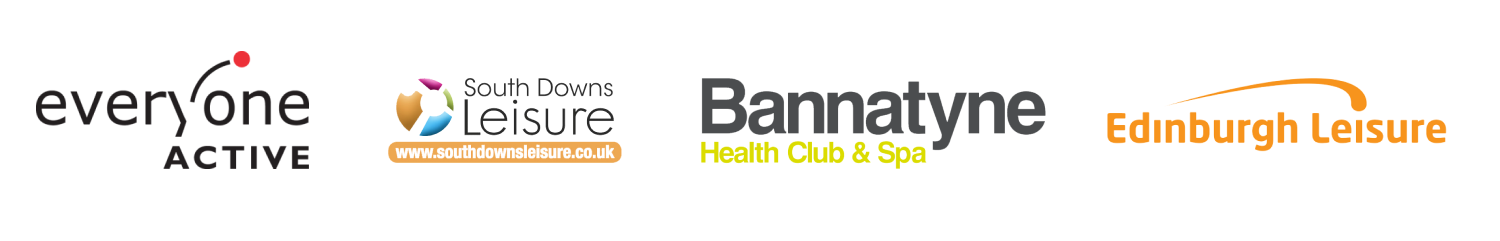 Our customer logos - Everyone Active, South Downs Leisure, Bannatyne, Edinburgh Leisure