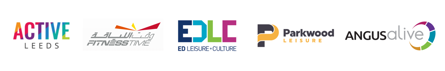 Our customer logos - Active Leeds, Fitness Time, EDLC, Parkwood Leisure, Angus Alive