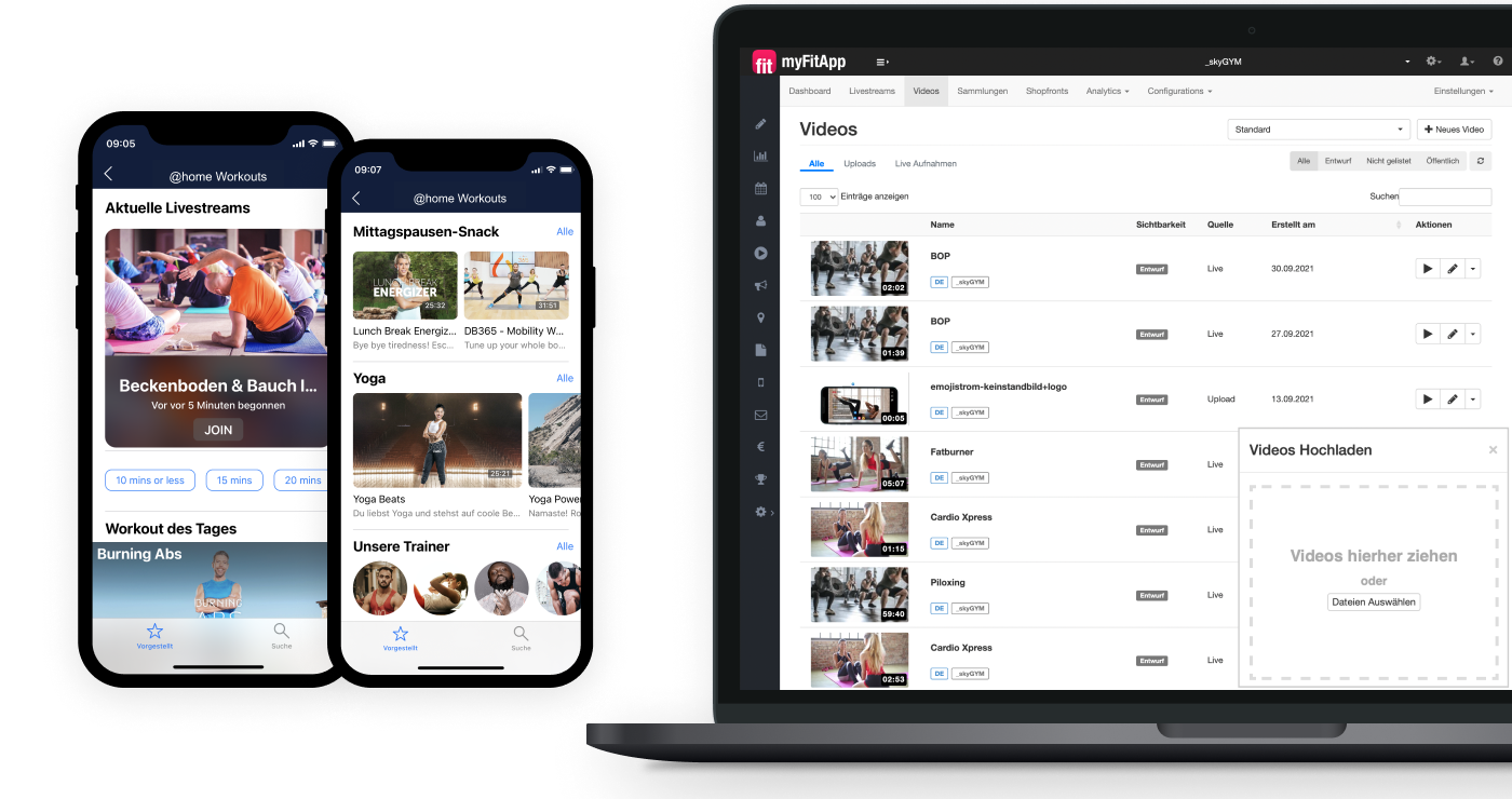 Kreiere eigene einzigartige individuelle Shopfrint Video Bibliothek myfitapp@home athome livestream on-demand