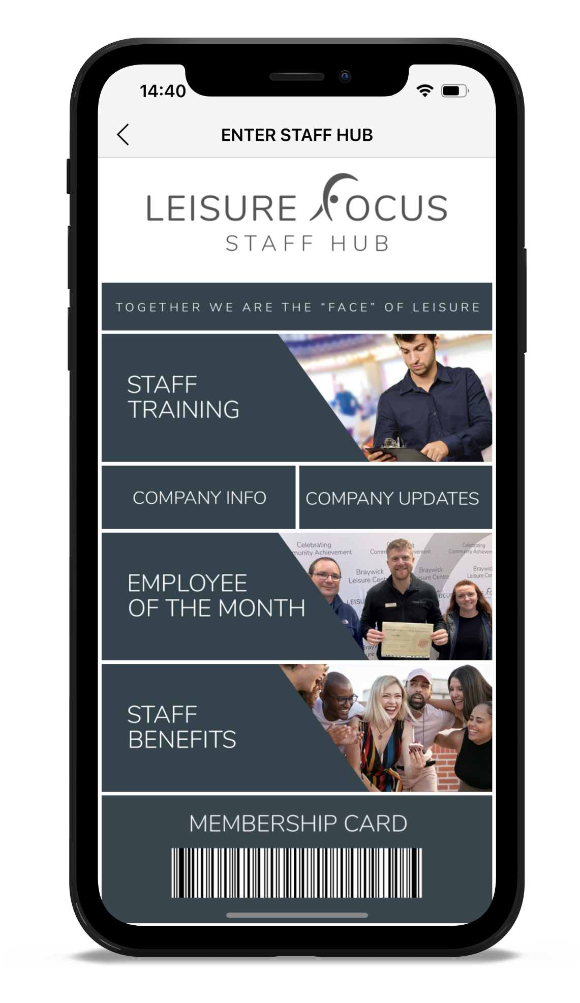 Leisure focus staff hub app design