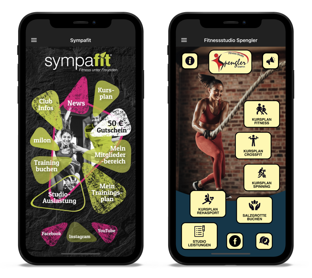 Kontaktseite myFitApp Kunden Homescreens Sympafit und Fitnessstudio Spengler
