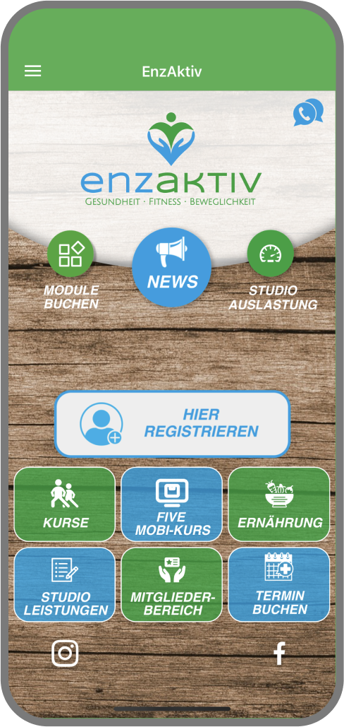 Screenshot der Branded Member App von EnzAktiv - Homescreen myFitApp