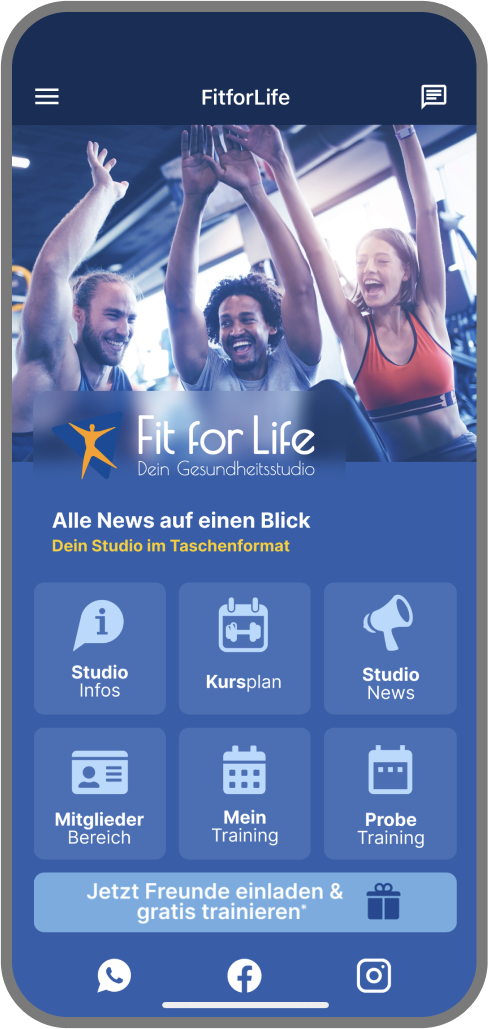 Screenshot der Branded Member App von FitForLife - Homescreen myFitApp