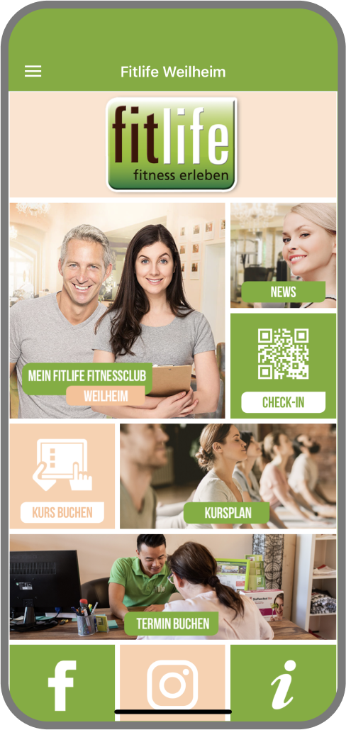 Screenshot der Branded Member App von Fitlife Weilheim - Homescreen myFitApp