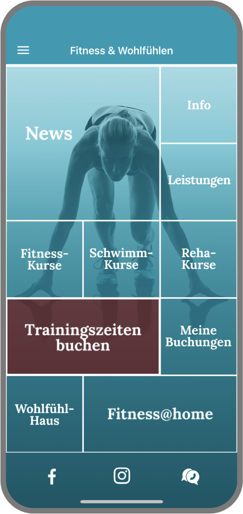 Screenshot der Branded Member App von Fitness & Wohlfühlen - Homescreen myFitApp