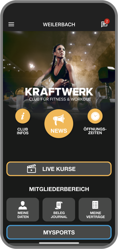 KRAFTWERK Homescreen Kunden myFitApp