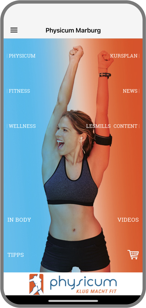 Screenshot der Branded Member App von Physicum - Homescreen myFitApp