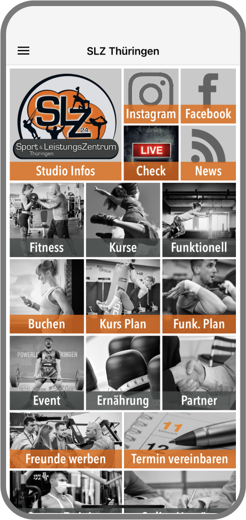 Screenshot der Branded Member App von SLZ Thüringen - Homescreen myFitApp