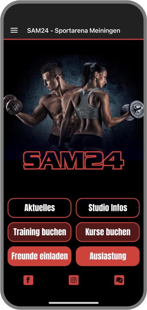 Screenshot der Branded Member App von Sam24 - Homescreen myFitApp