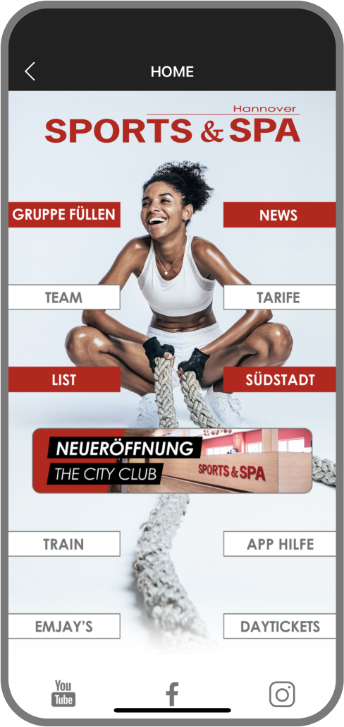 SPORTS & SPAHomescreen Kunden myFitApp