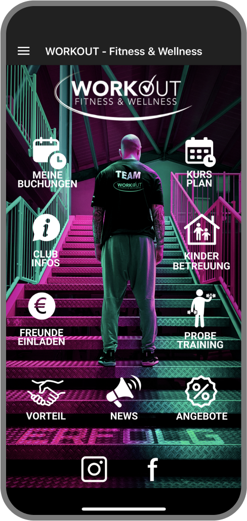 Screenshot der Branded Member App von Workout - Fitness & Wellness - Homescreen myFitApp