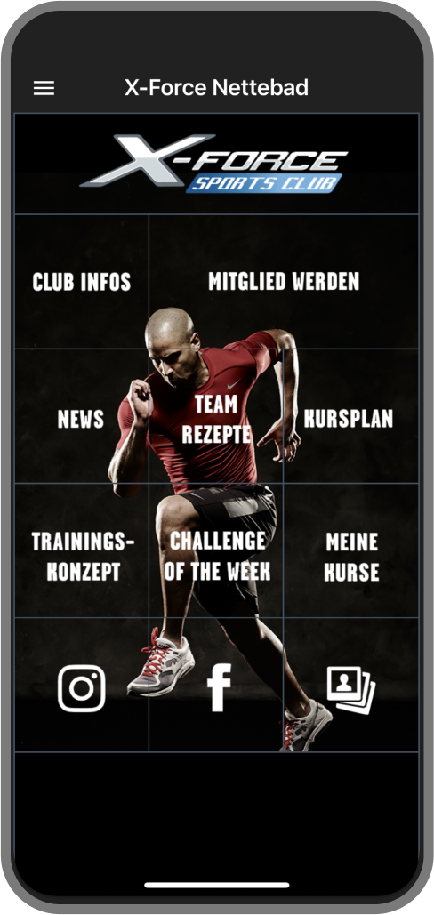 Screenshot der Branded Member App von X-Force Nettebad - Homescreen myFitApp
