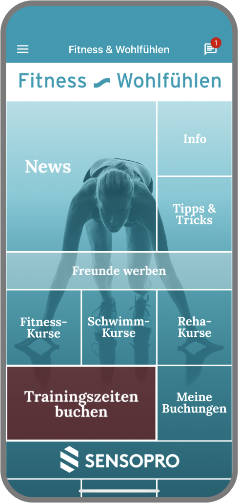 Screenshot der Branded Member App von Fitness & Wohlfühlen - Homescreen myFitApp