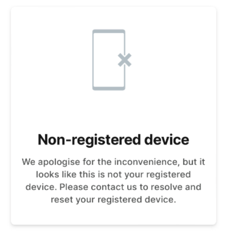 Non-registered device message on screen