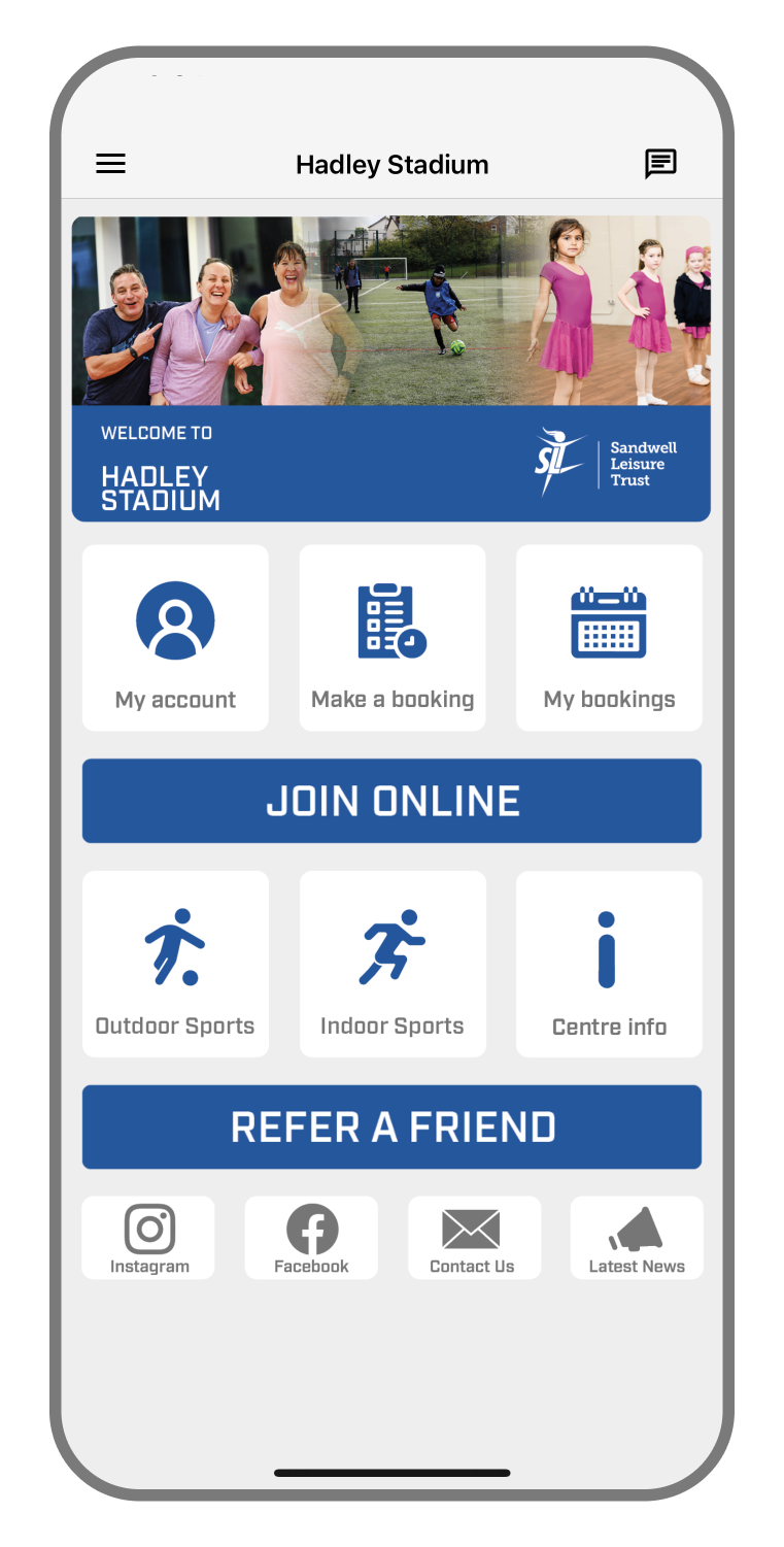 Sandwell leisure trust app homescreen