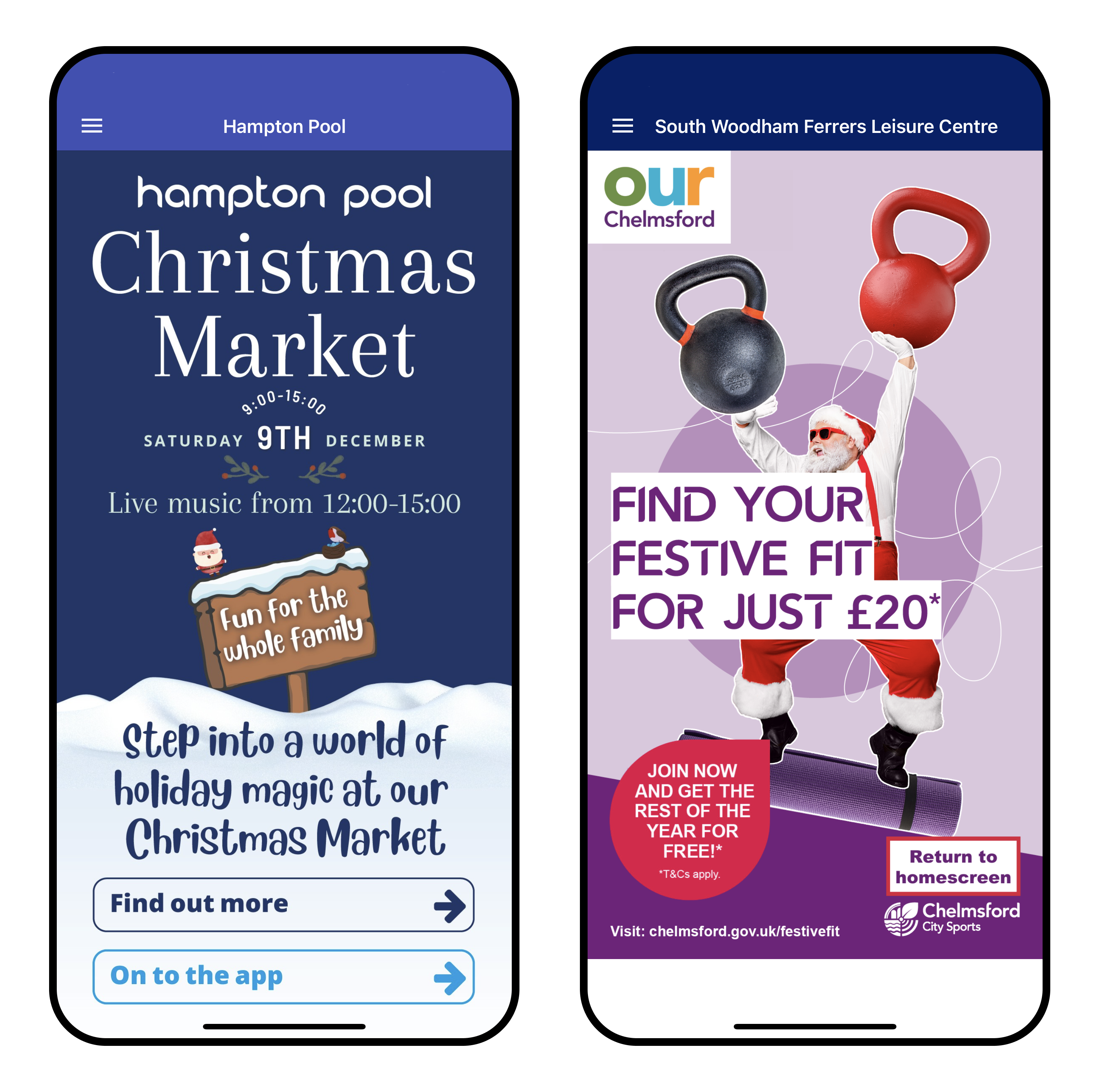 Christmas themed promotional screens iPhone