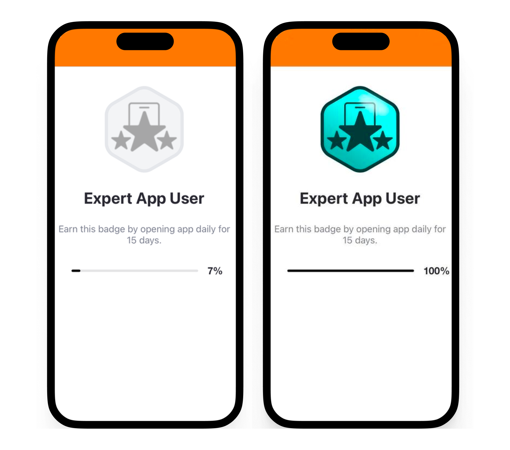 Gamification on iphone showing expert app user badge progress