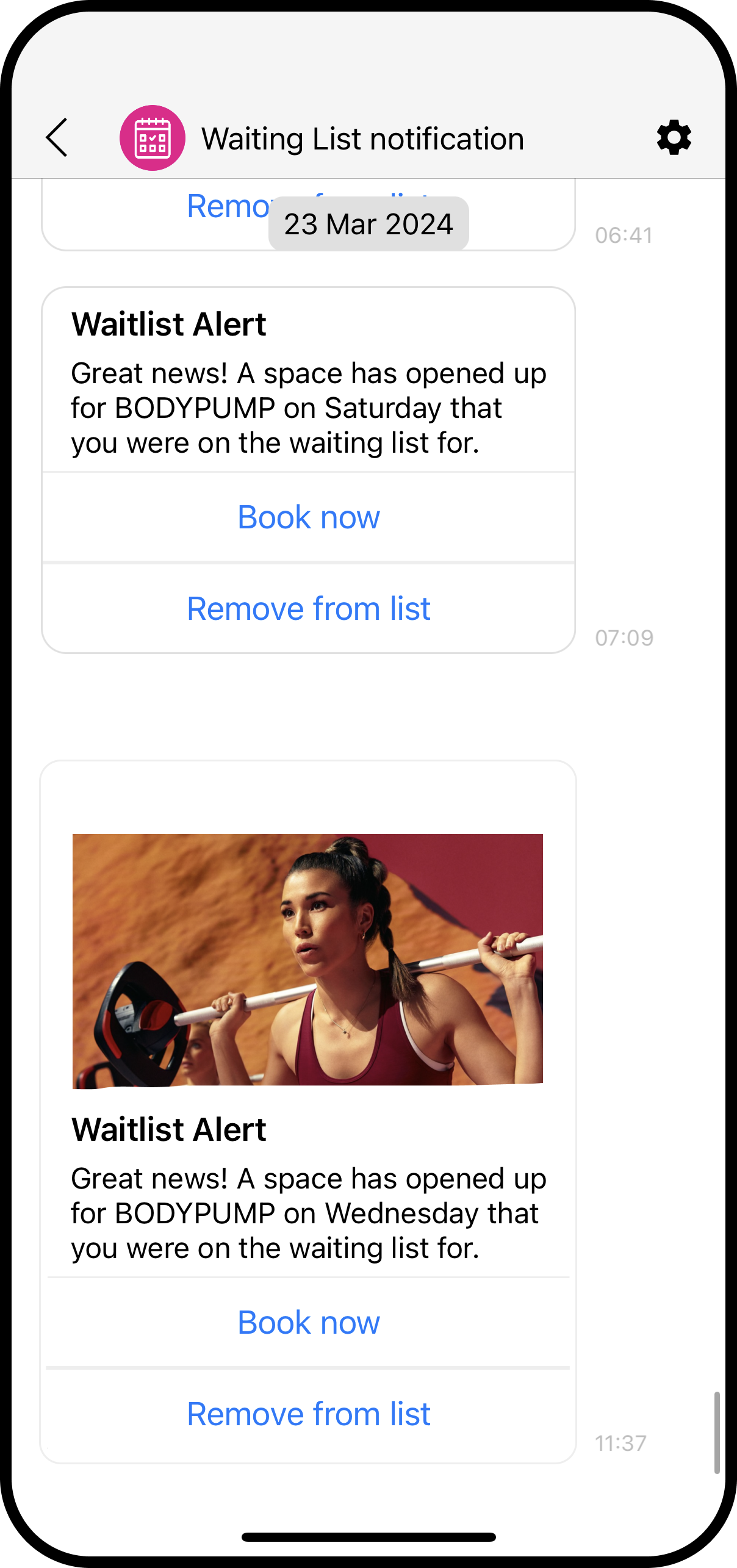 Phone showing waitlist notifications
