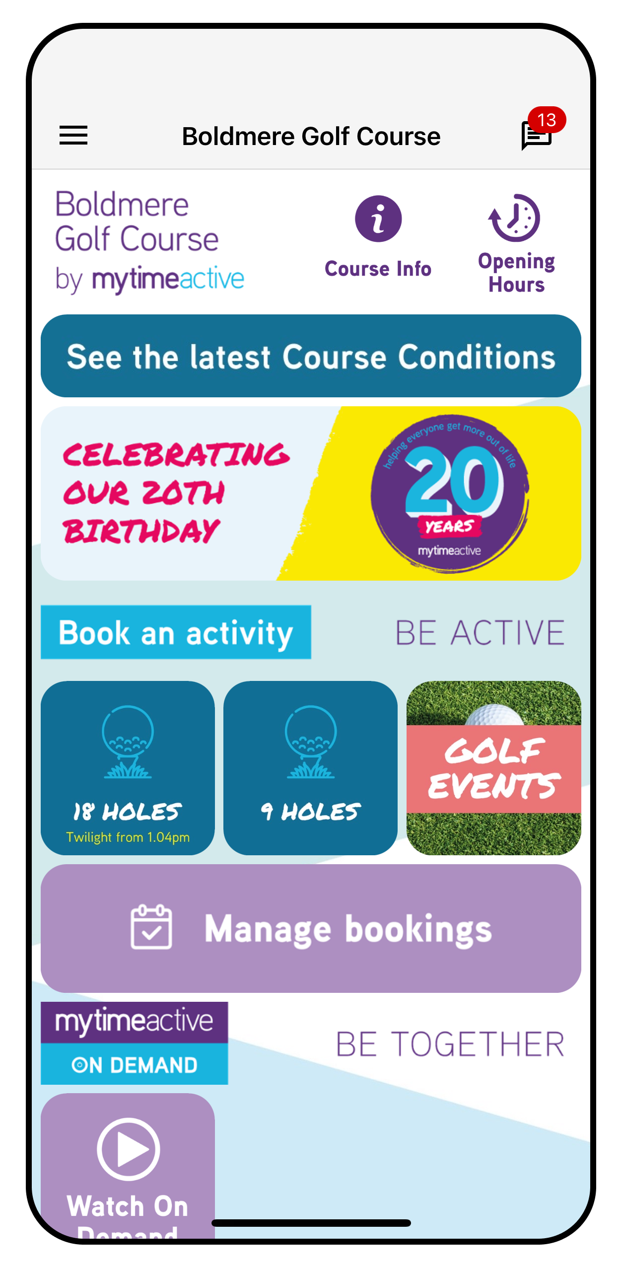 Golf app homescreen Golf app homescreen