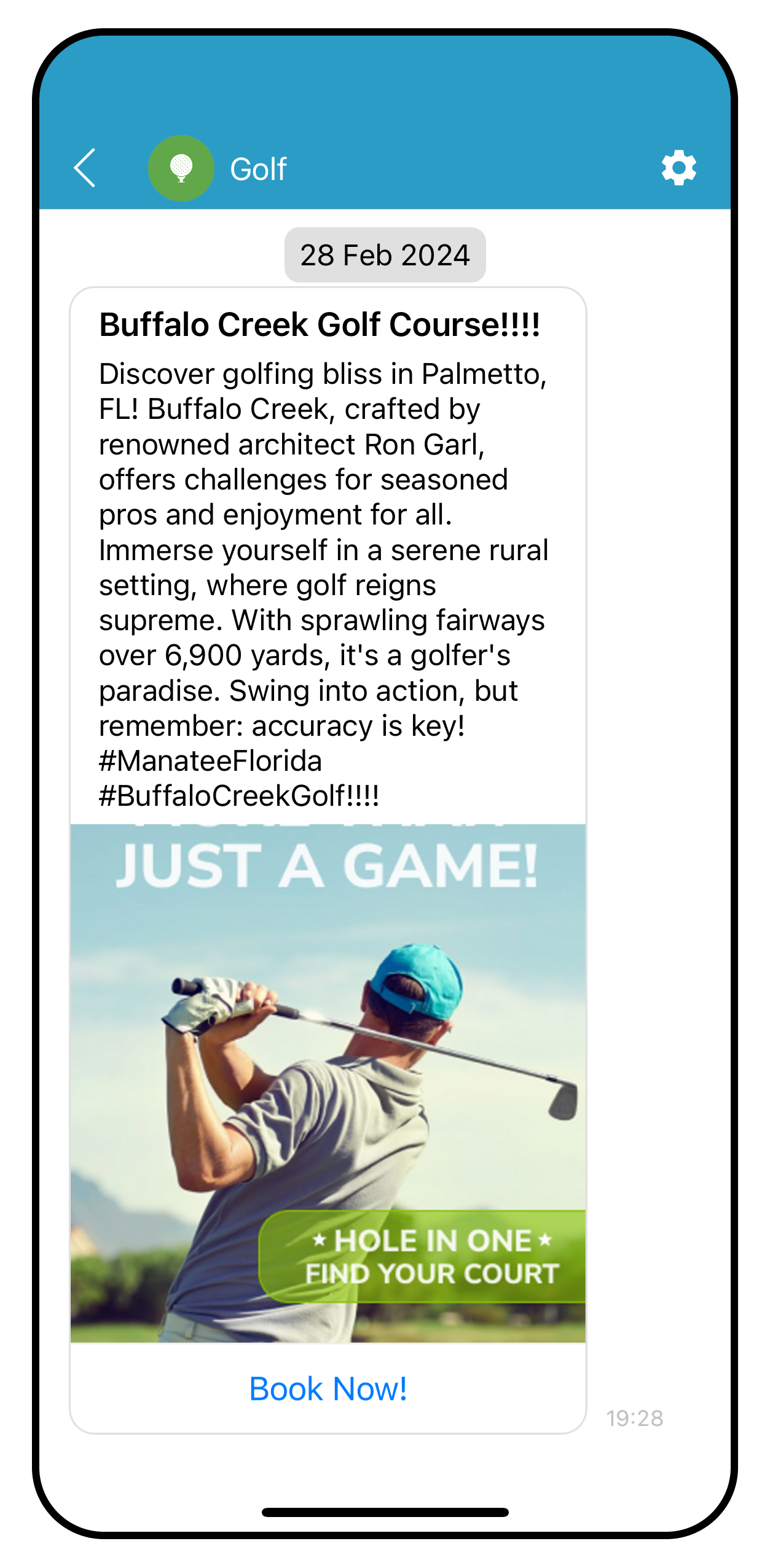 Golf message in app Golf message in app