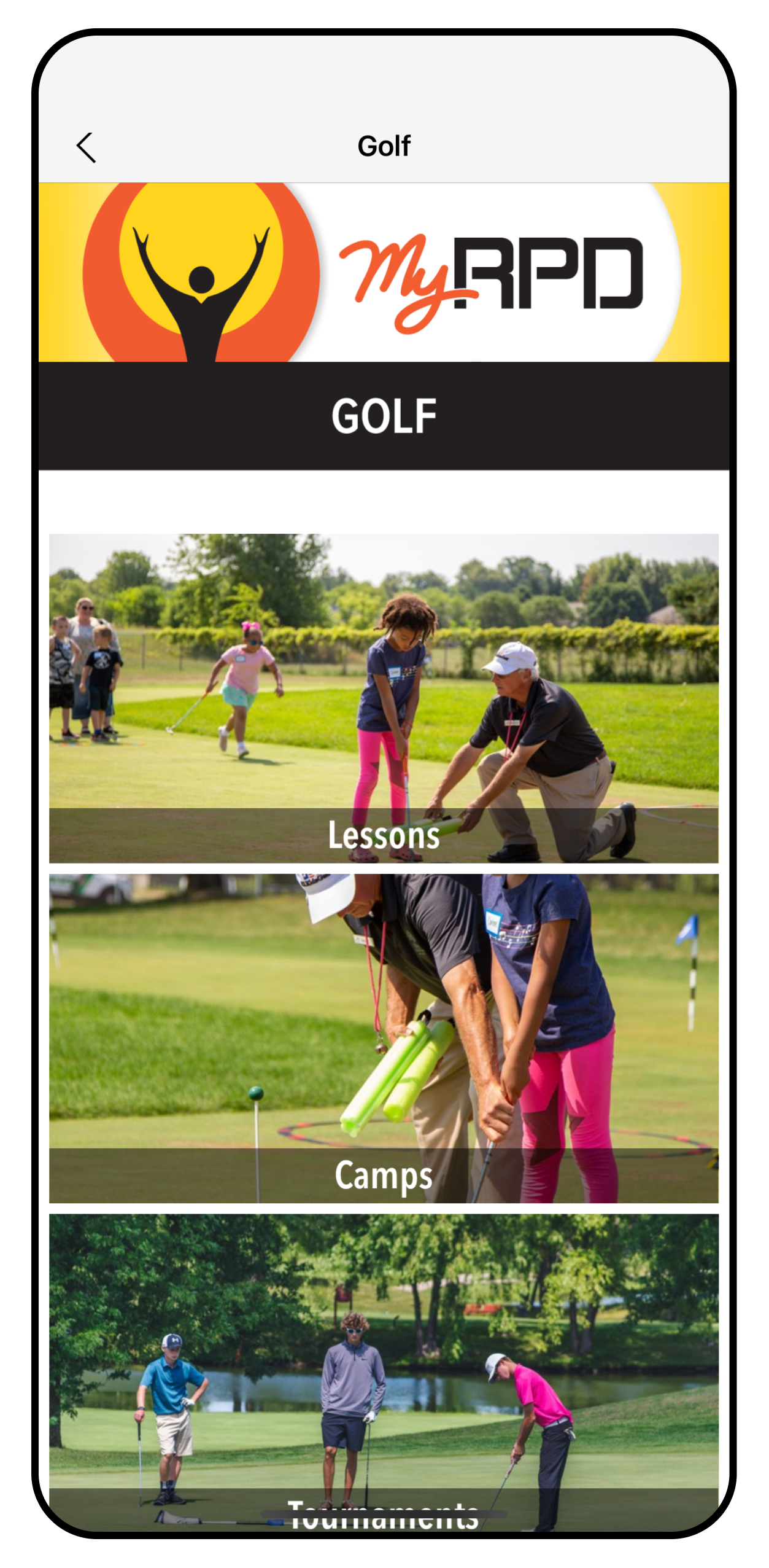 Golf homescreen Golf homescreen